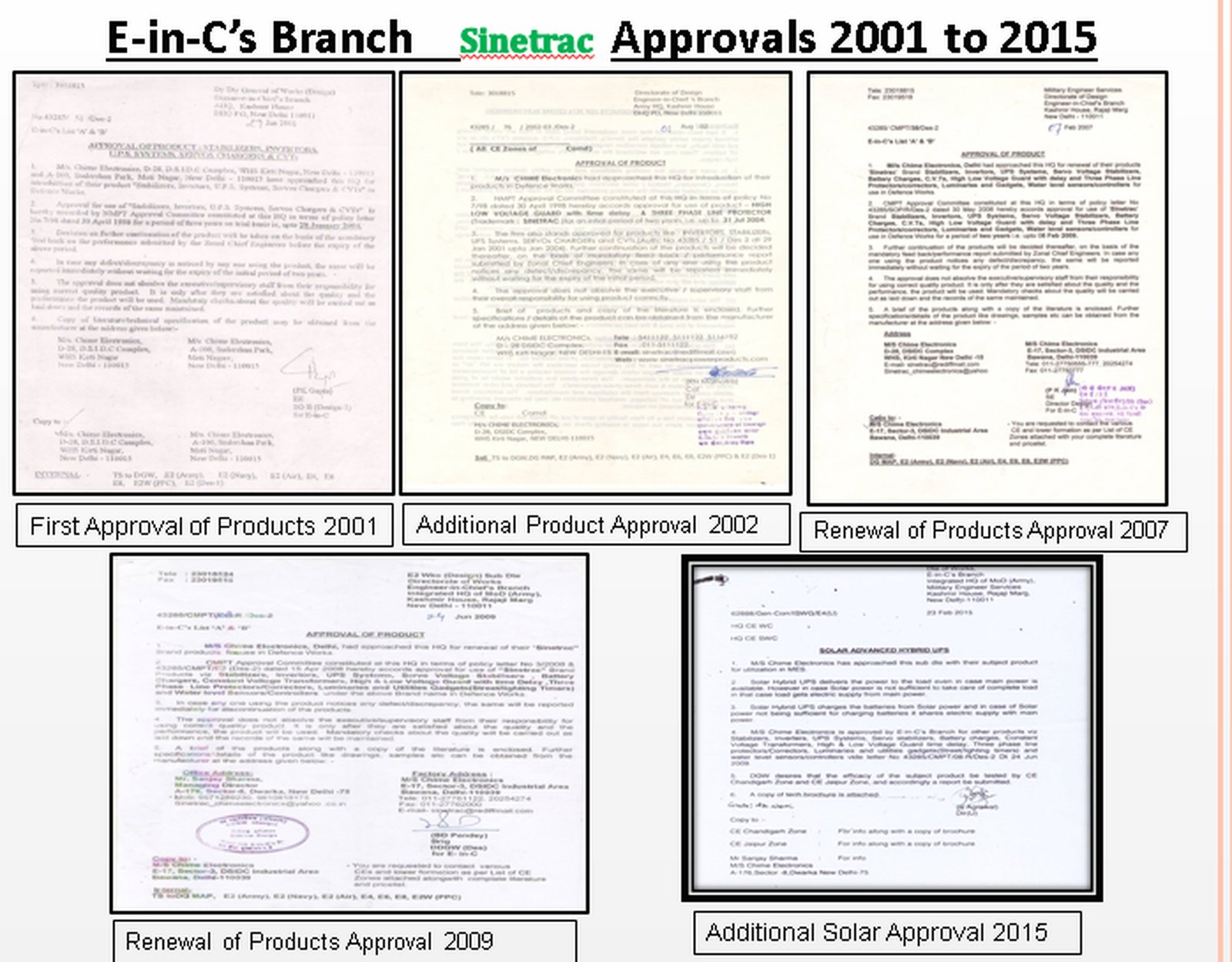 E-in-C's Branch approval documents